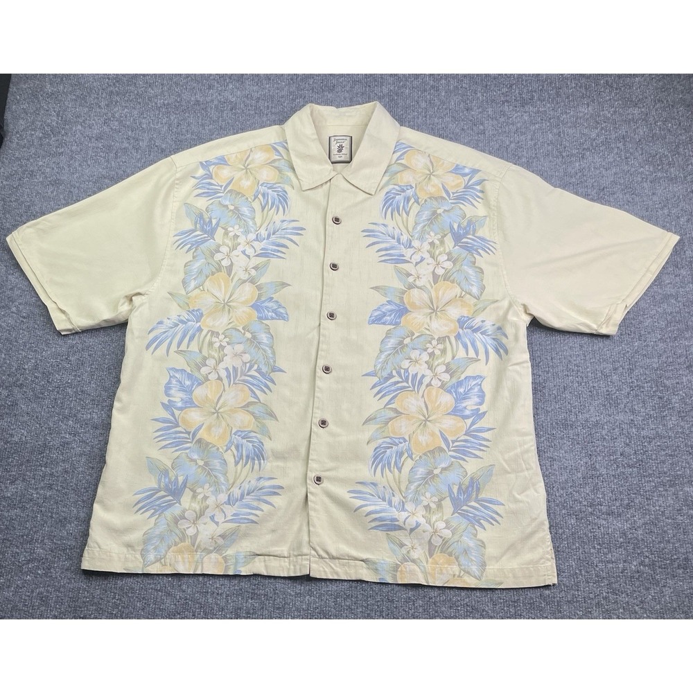 Jamaica Jaxx Button Down Mens XL Cream Floral Silk Tropical Camp‎ Shirt